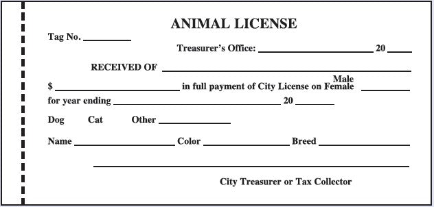 Animal License Receipt Book