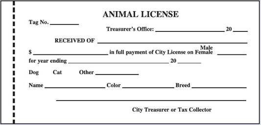 Animal License Receipt Book