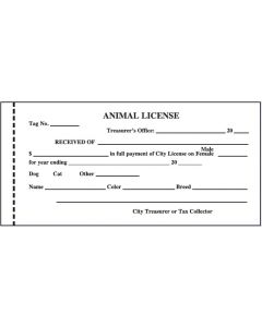 Animal License Receipt Book